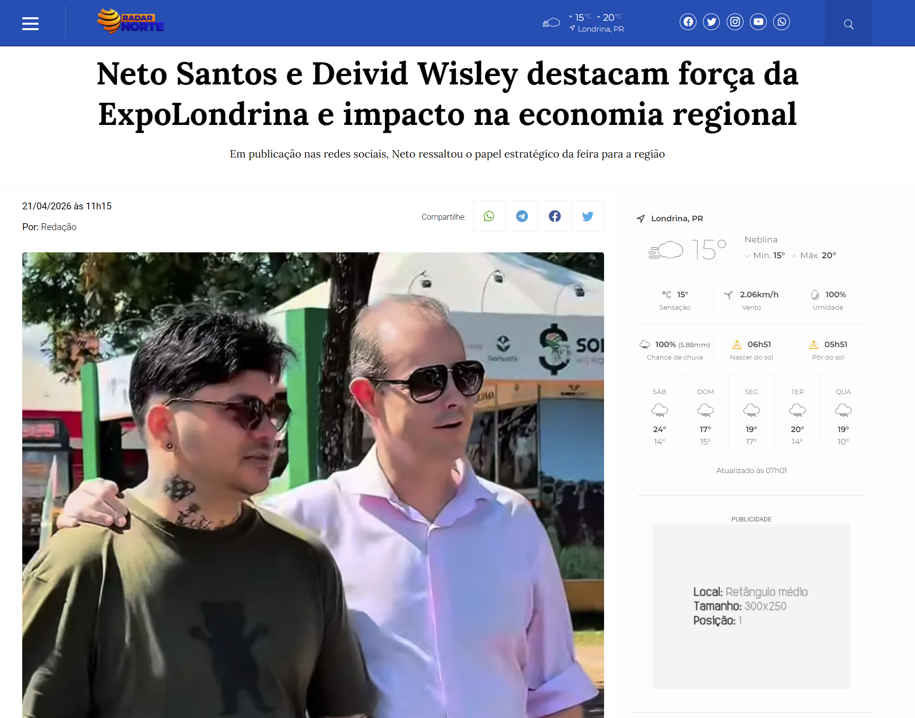 Neto Santos e Deivid Wisley destacam força da ExpoLondrina e impacto na economia regional